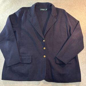 Lauren Ralph Lauren Blazer Sweater Womens 3X Navy Blue Breasted Collared